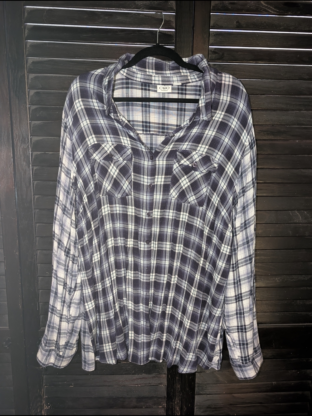 Cato Purple and White Plaid Button-Down Shirt